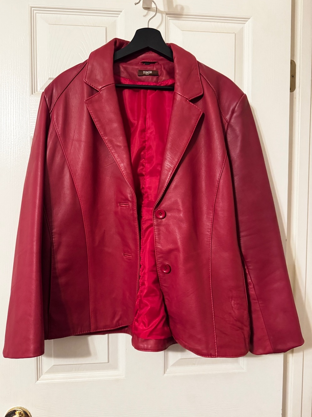 Tibor Genuine Leather Blazer Jacket Women’s XL Red Burgundy